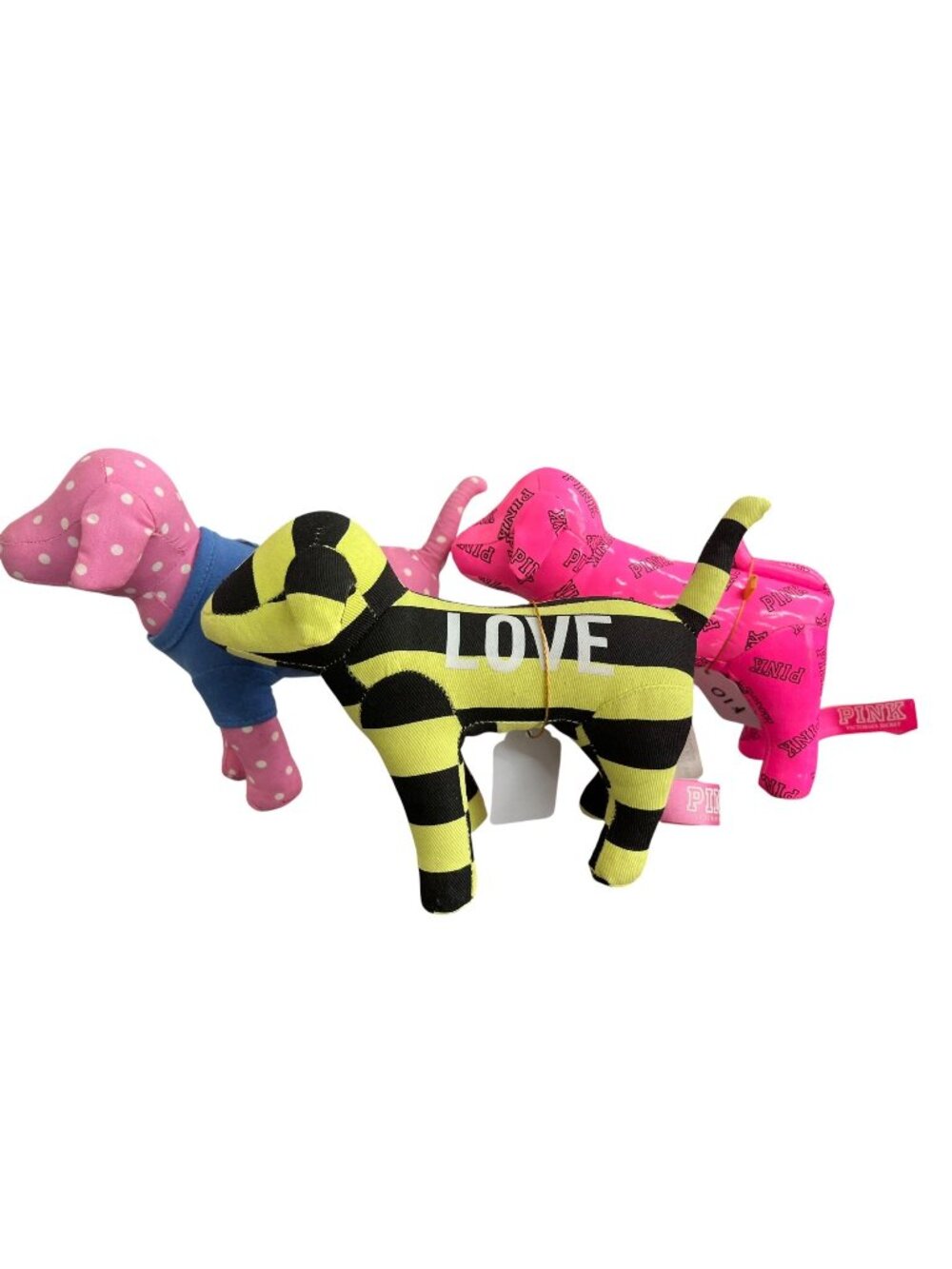 Set Of 3 Victoria's Secret Pink Logo Dog Plush Collectibles Assorted Designs